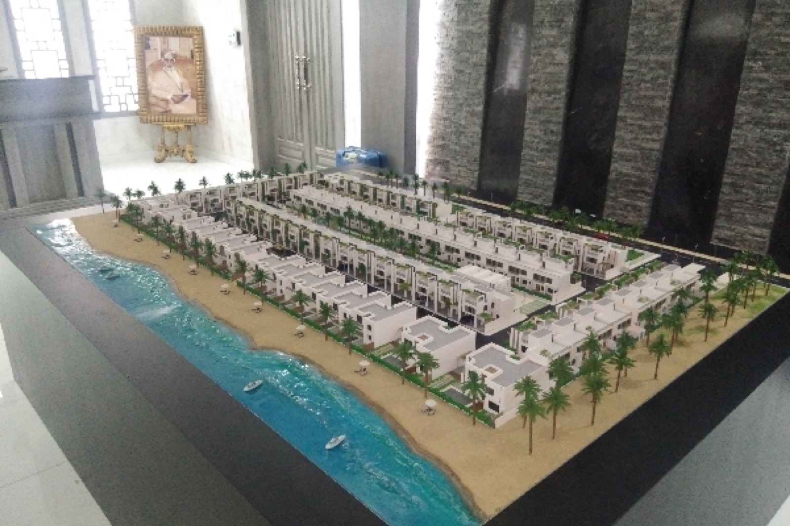 A 3D-printed architectural scale model of a villa master plan.