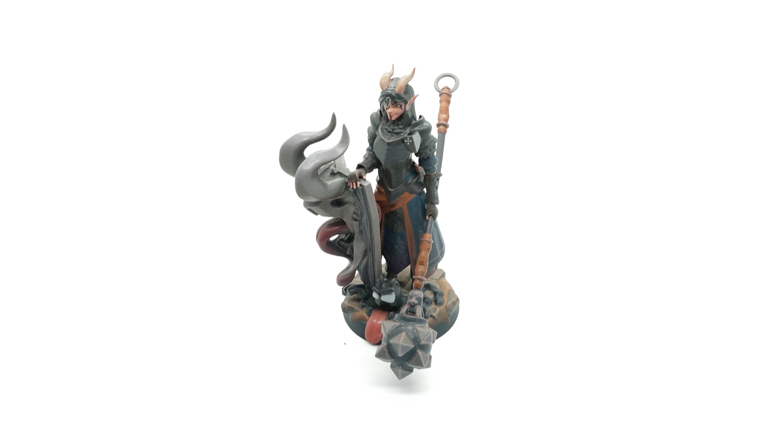 A 3D-printed tabletop gaming miniature, painted, standing on a white background.